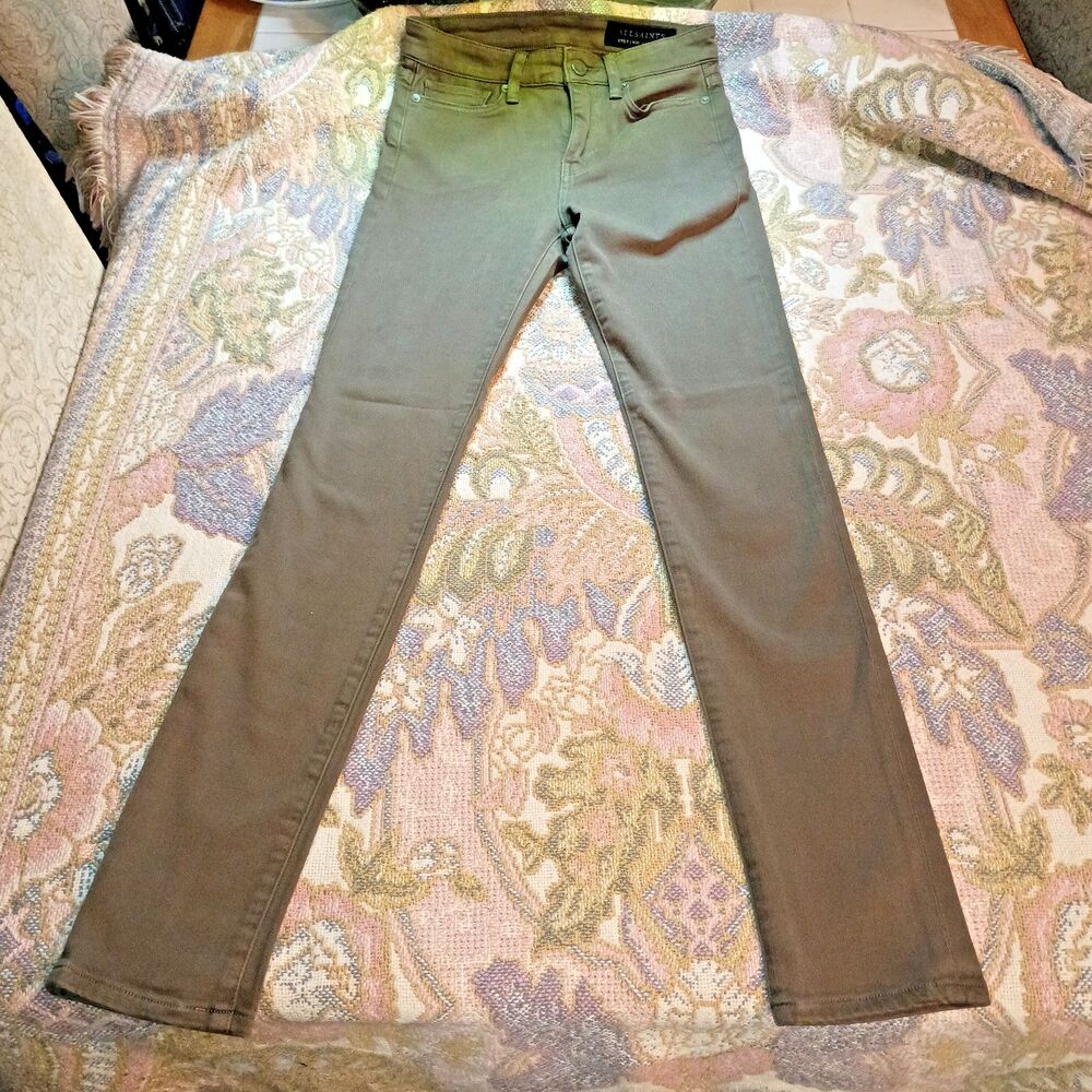 AllSaints Stilt Skinny Jeans W25 Brown Olive Denim Pants